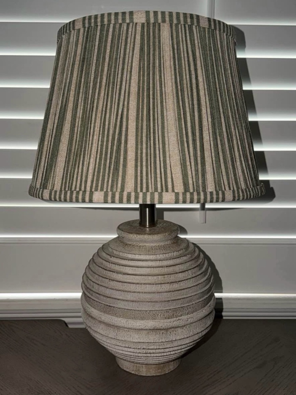 Striped Beige & Green Table Lamp - Home Accents